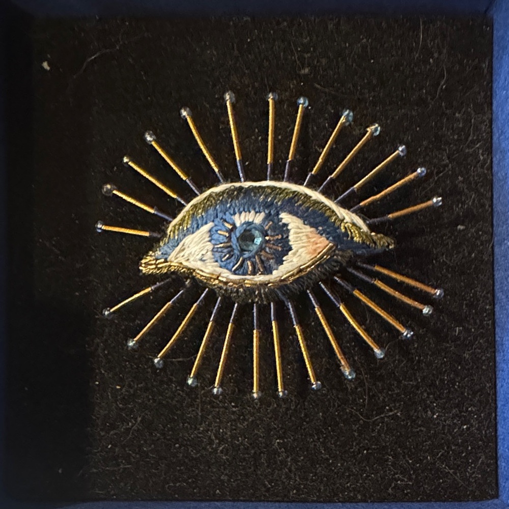 Embroidered Eye Brooch with Gold Accents